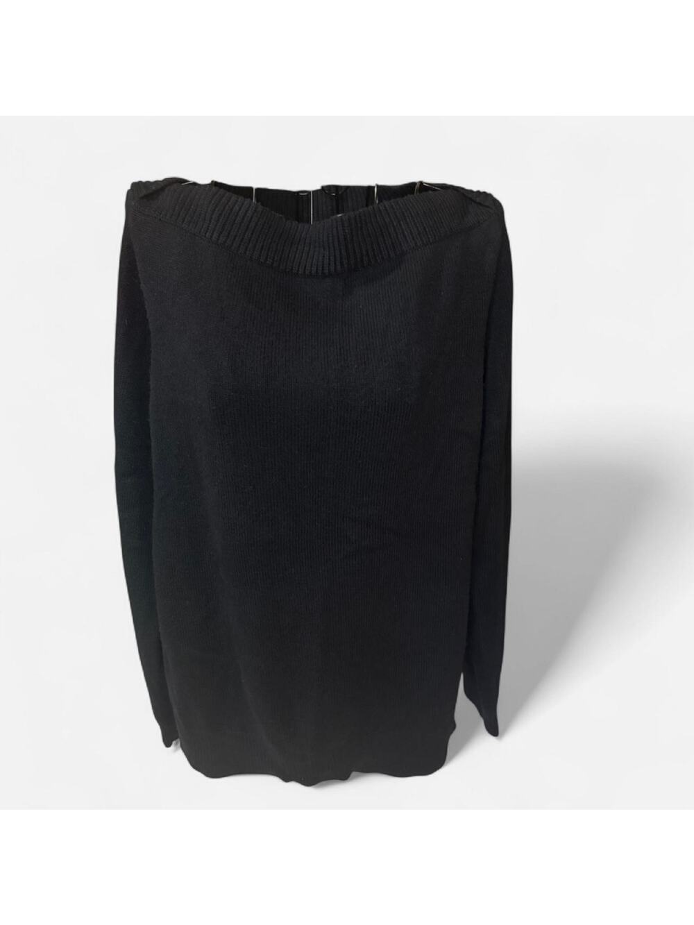 Lauren Ralph Lauren Sweater XL Black Wool Blend Boatneck Ribbed Trim Knit